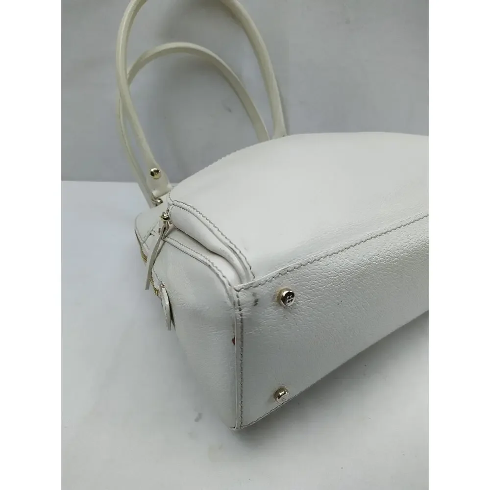 Kate Spade New York White Leather Top Handle Zipper Pocket Satchel Shoulder Bag